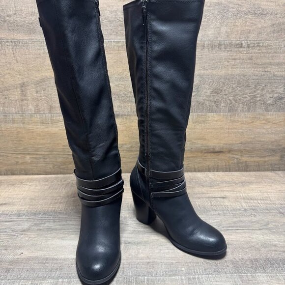 Madden Girl Dash Black Faux Leather Knee High Boots Women's Size 7 - Picture 6 of 7